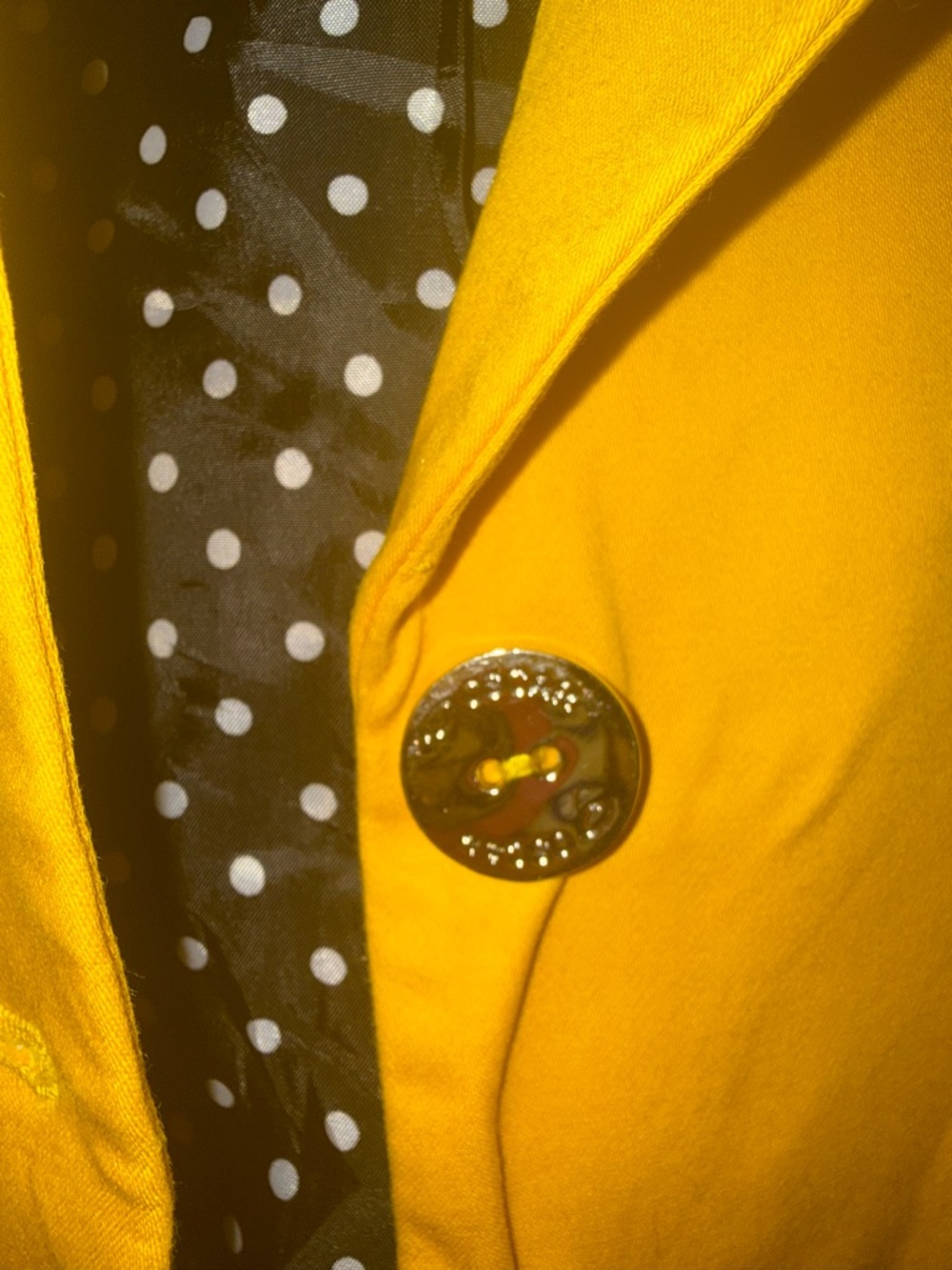 Oscar de la Renta Bright Yellow Coat with Polka Dot Trim - Picture 3 of 5